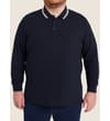 Thumbnail Front view of navy long sleeve polo with tipped collar on model.